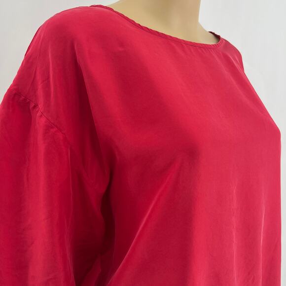 VINTAGE Eclipse LARGE 90's 100% SILK Red Short Sleeve Blouse Top - Picture 2 of 8